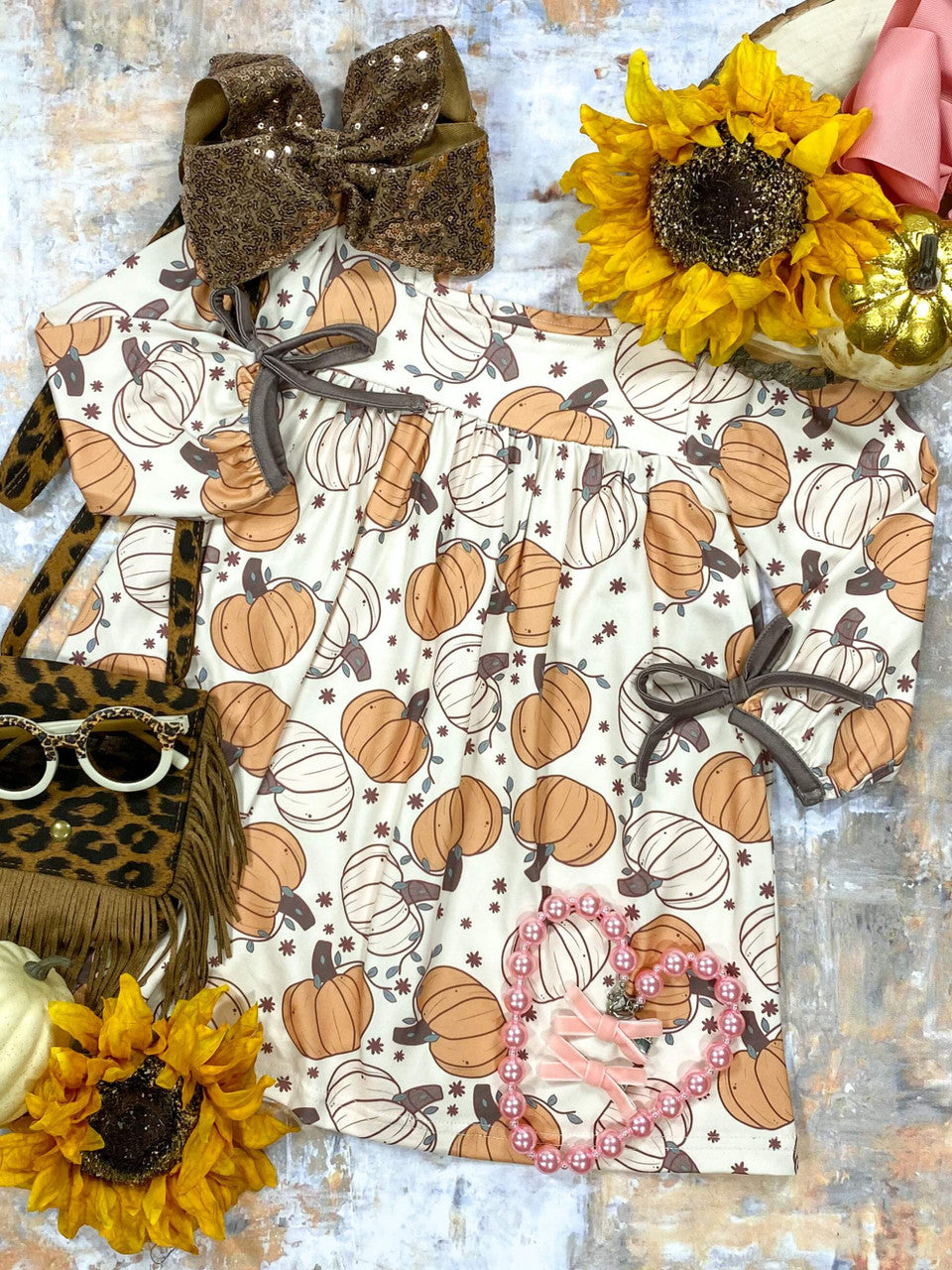 Pumpkin print dress with adorable empire waist cut