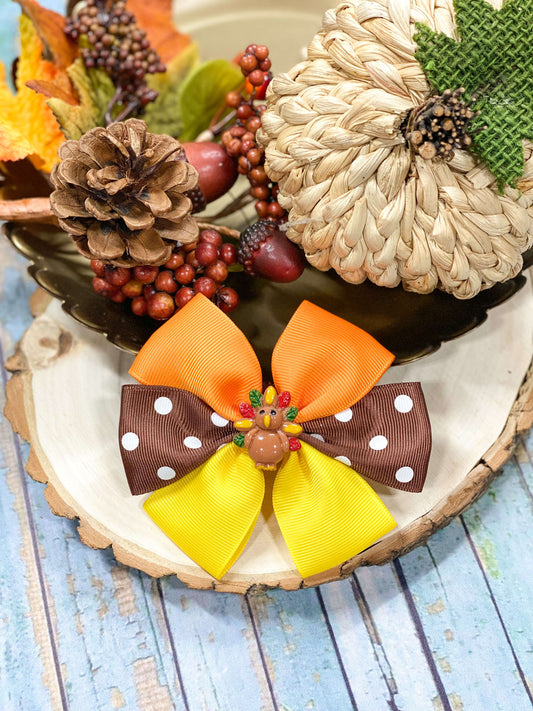 Turkey Dot Pinwheel Bow