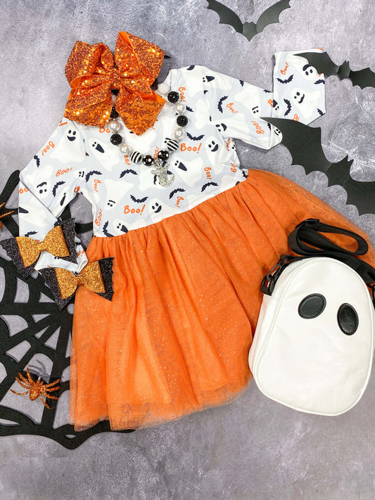 Long sleeve ghosts and bats tutu dress