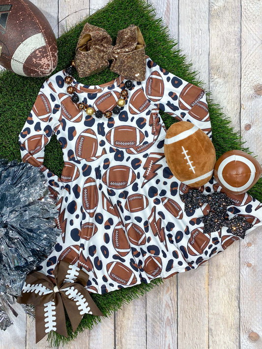 Cheetah & football print long sleeve twirl dress