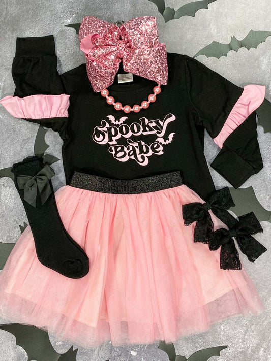 Spooky babe long sleeve top with pink tulle skirt