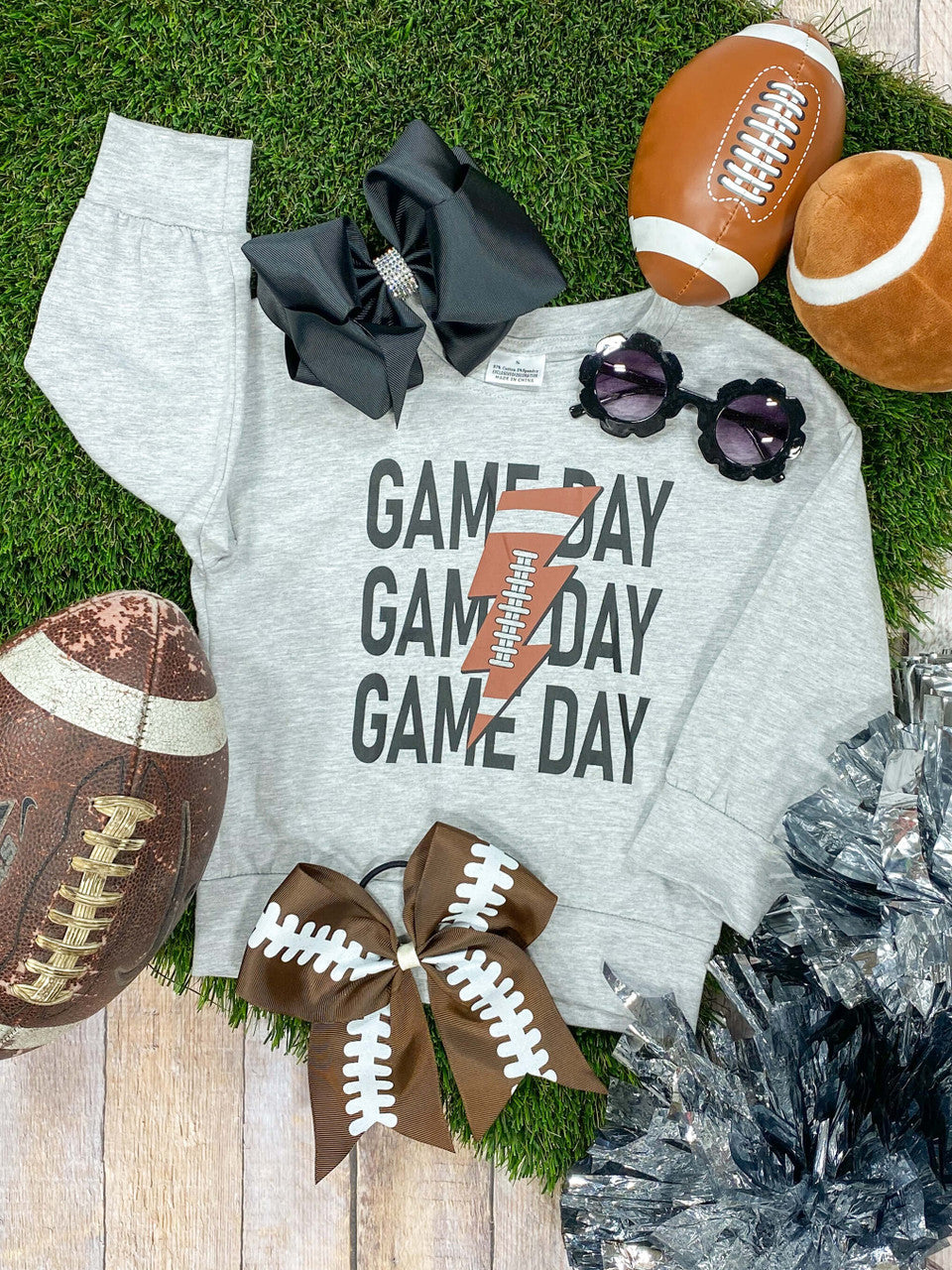 Mommy & Me Game Day football print lightning bolt sweaters - Girls