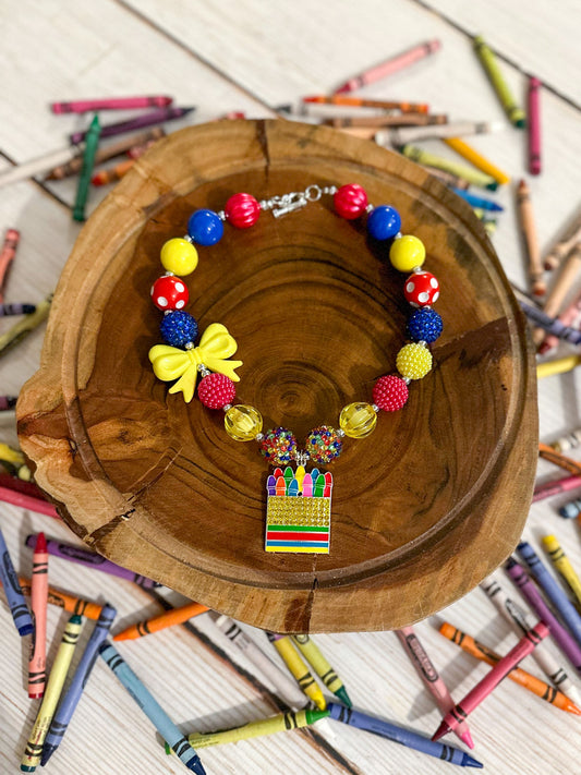 multicolored back to school crayons necklace
