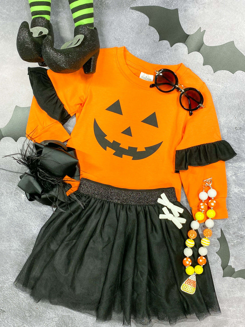 jack-o-lantern tulle skirt set