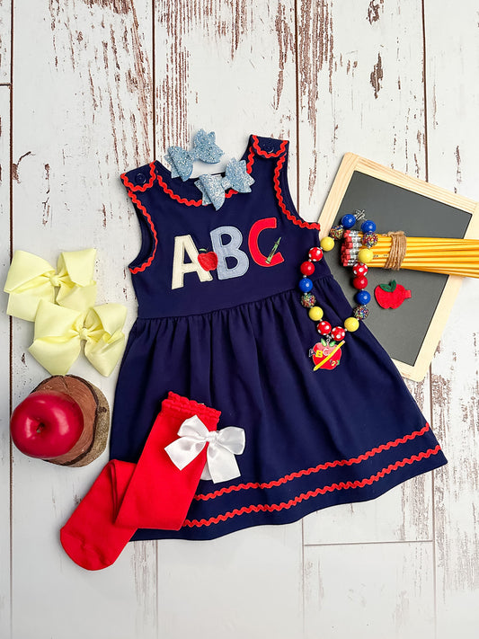 Navy Blue ABC Embroidered Dress