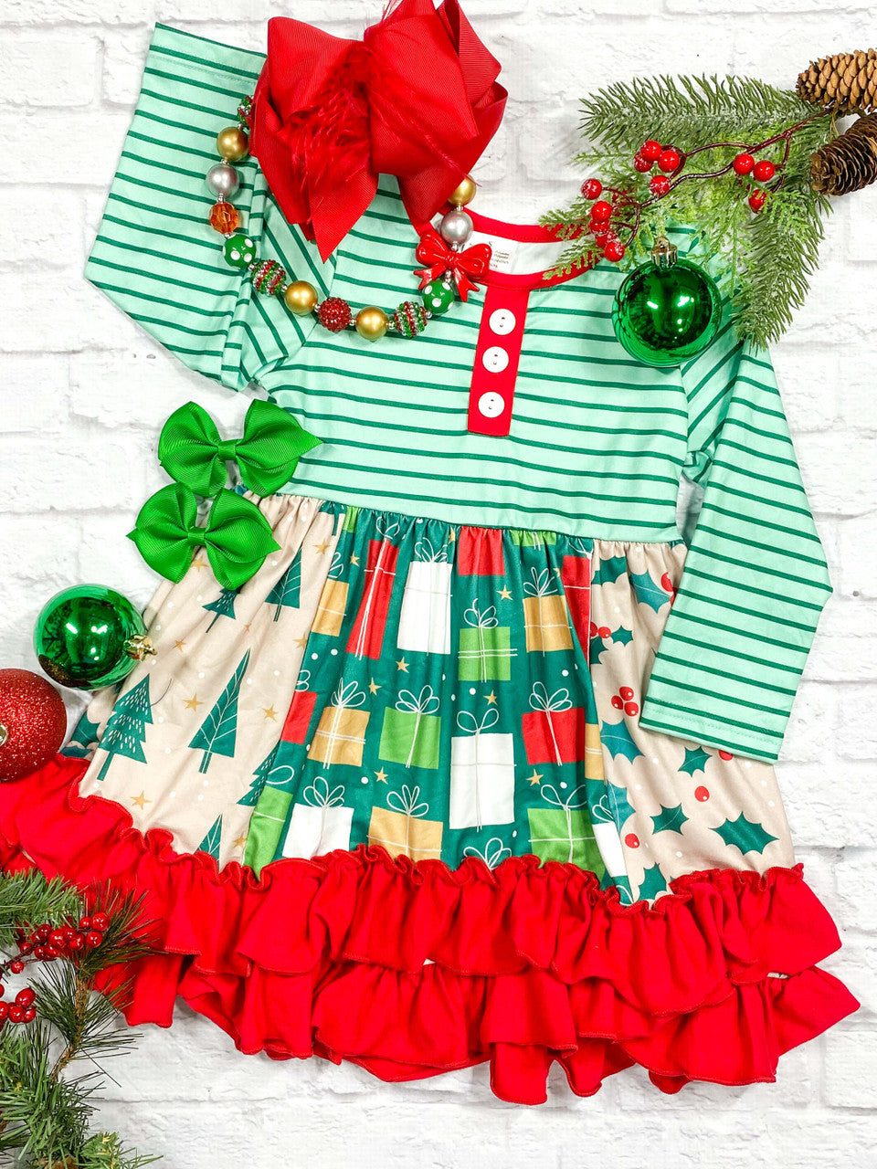 Holiday Gifts & Holly Dress  - Christmas outfit