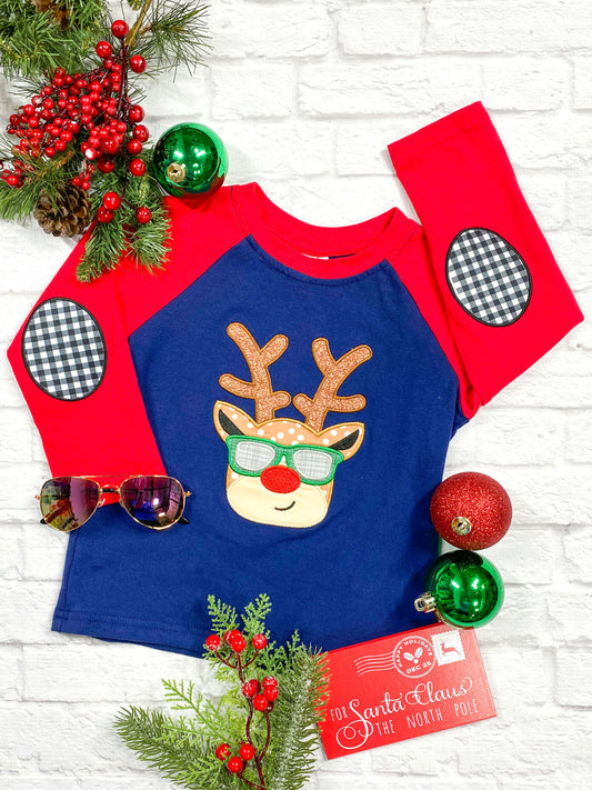 Boys Christmas shirt - reindeer applique tee