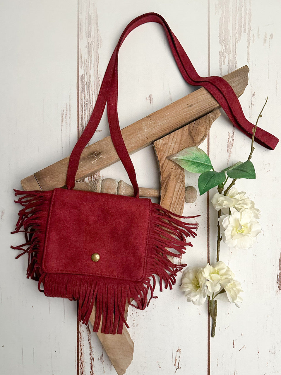 Red Boho Fringe Crossbody Flap Purse