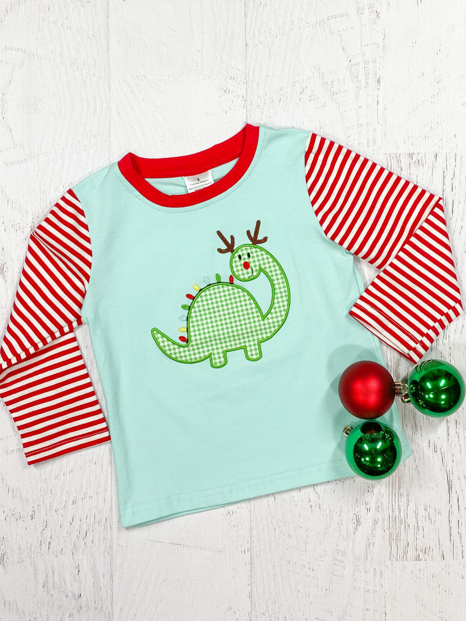 Long sleeve dino applique Christmas top