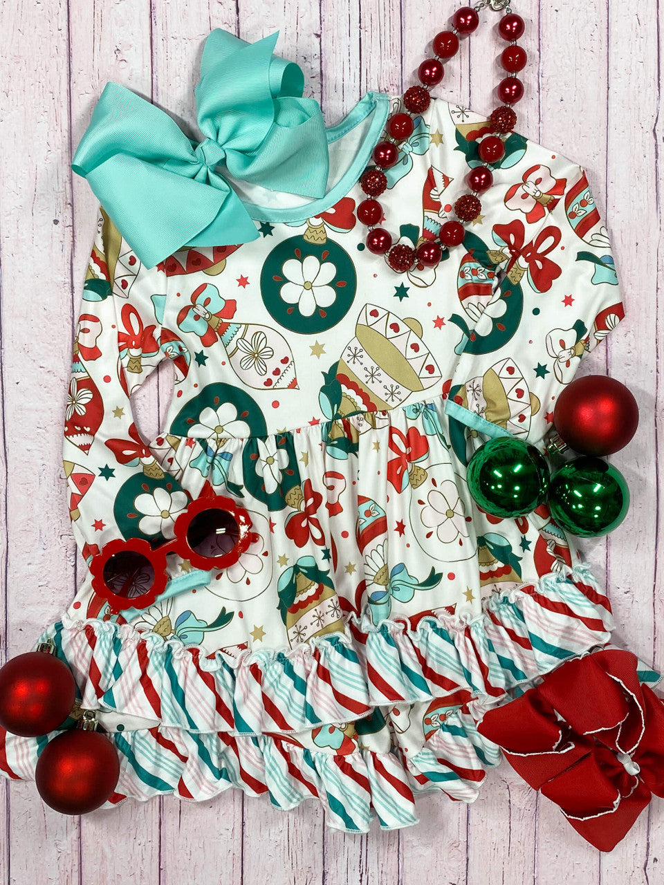 Ornament print ruffled hem twirl dress