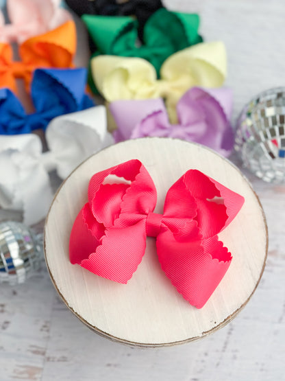 Scalloped Classic Size Bows with Alligator Clip hot pink