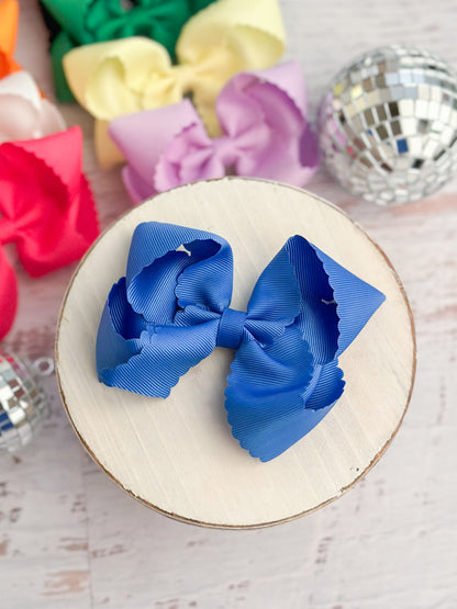 Scalloped Classic Size Bows with Alligator Clip royal blue