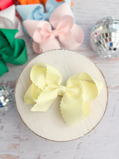 Scalloped Classic Size Bows with Alligator Clip light yellow