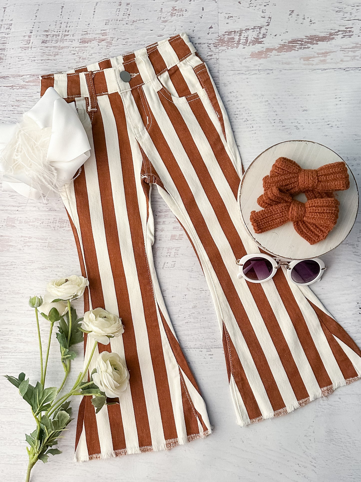 Chocolate Striped Bell Bottom Jeans