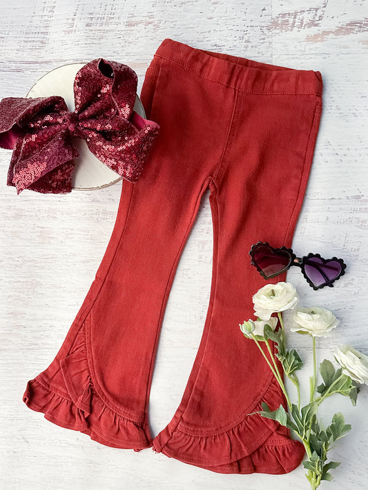 Rustic Red Ruffle Jeans (12m-5t: FINAL SALE