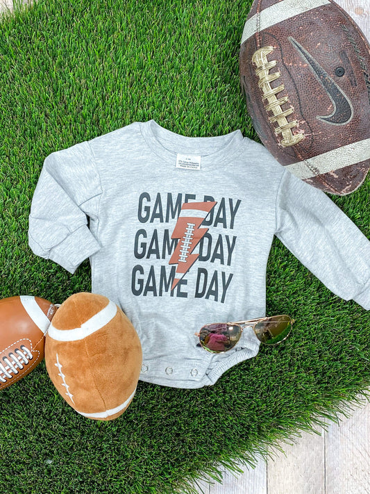 Grey long sleeve onesie with Game Day design