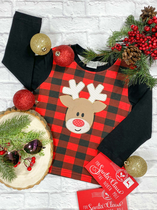 plaid red-nose reindeer long-sleeved top 