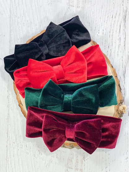 Soft and stretchy velvet bow headbands in 4 color options
