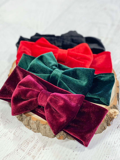 Soft and stretchy velvet bow headbands in 4 color options