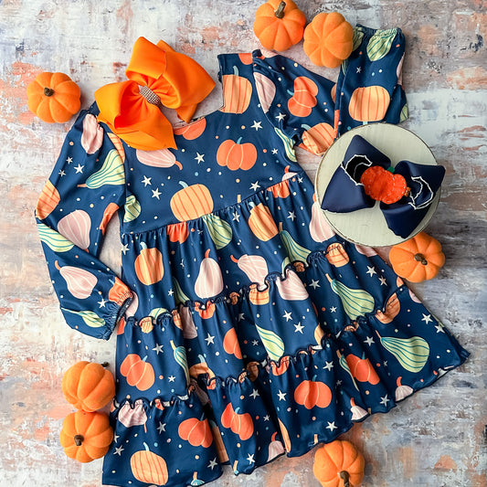 Navy pumpkin and gourds dress