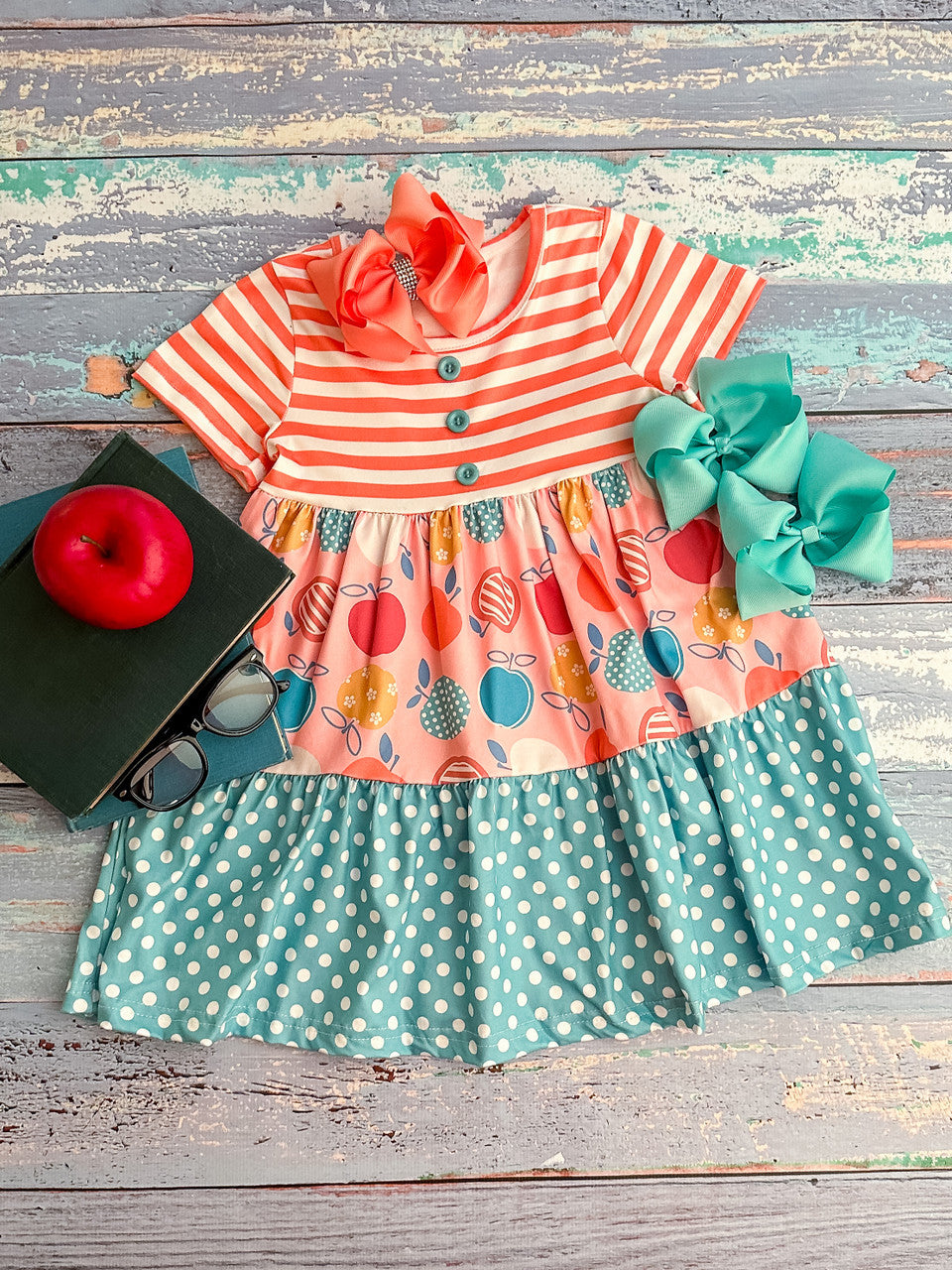 stripes, apples, and polka dots tiered dress