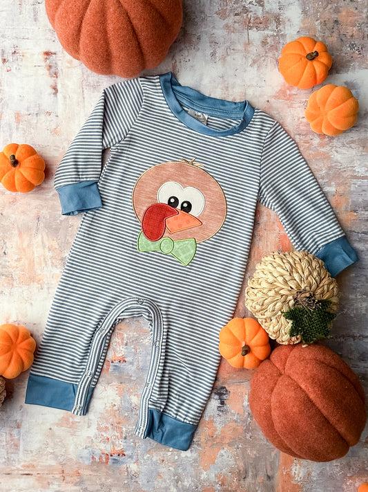 Blue Stripes with Turkey Onesie