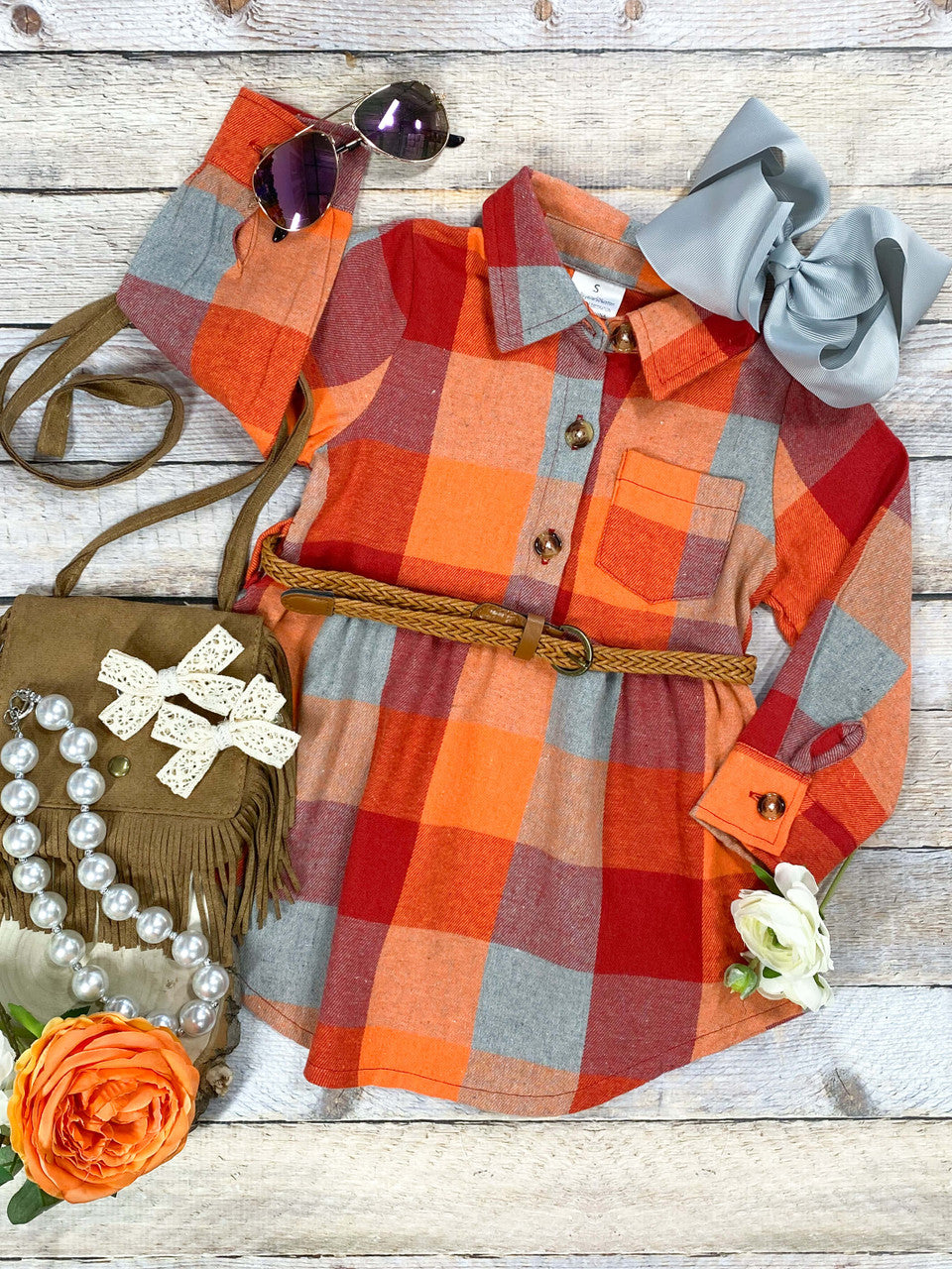 Mommy & Me autumn colored plaid dress - Girls