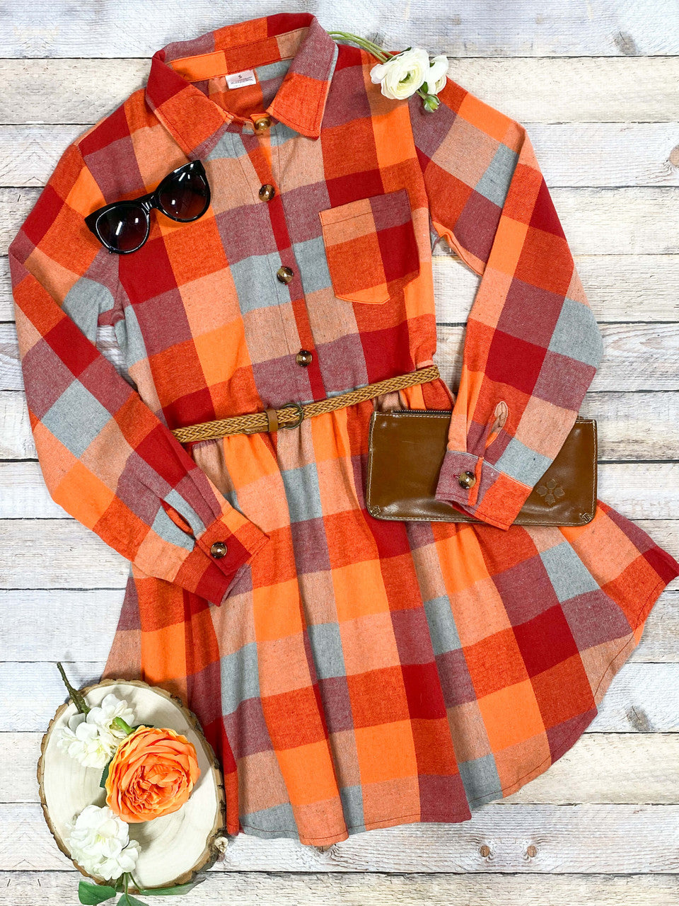 Mommy & Me autumn colored plaid dress - Moms