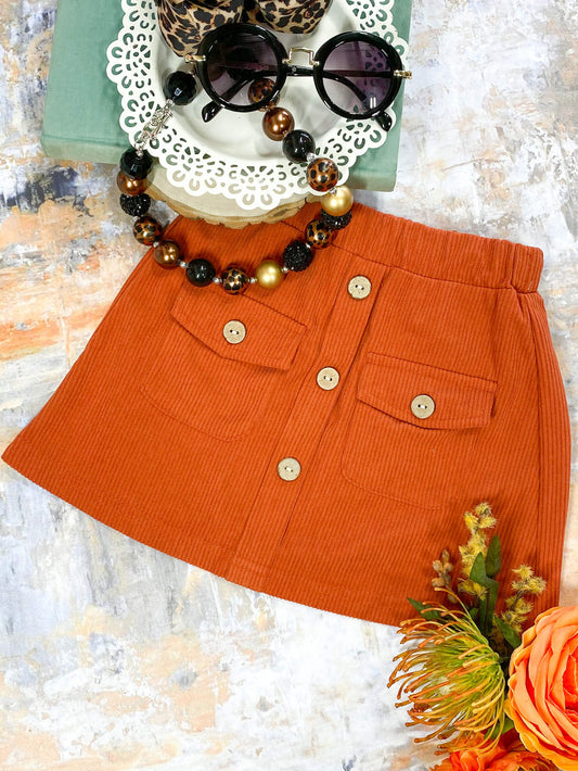 Orange button down skirt with pocket detailing