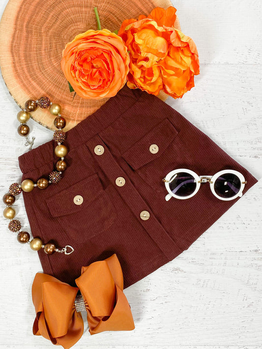 Chocolate button down skirt with pocket detailing