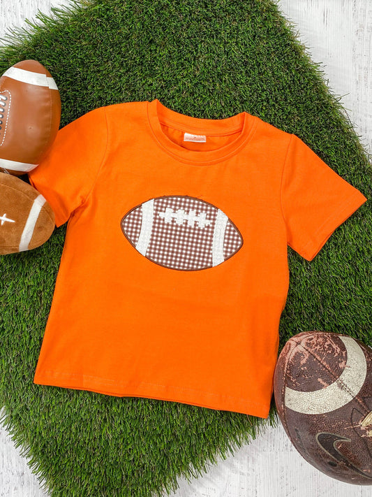 Orange short sleeve shirt with football applique