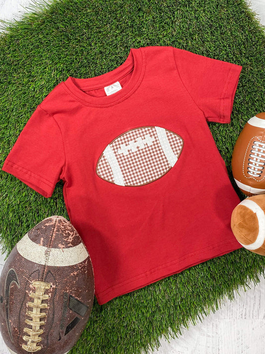 Red short sleeve top with football applique