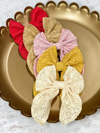 Eyelet lace hair bows in 5 color options