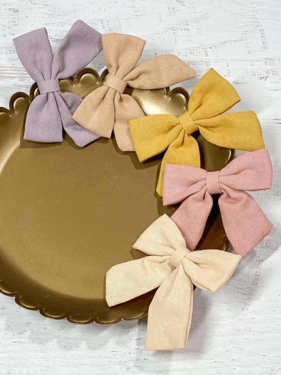 Linen fabric hair bows in 5 color options
