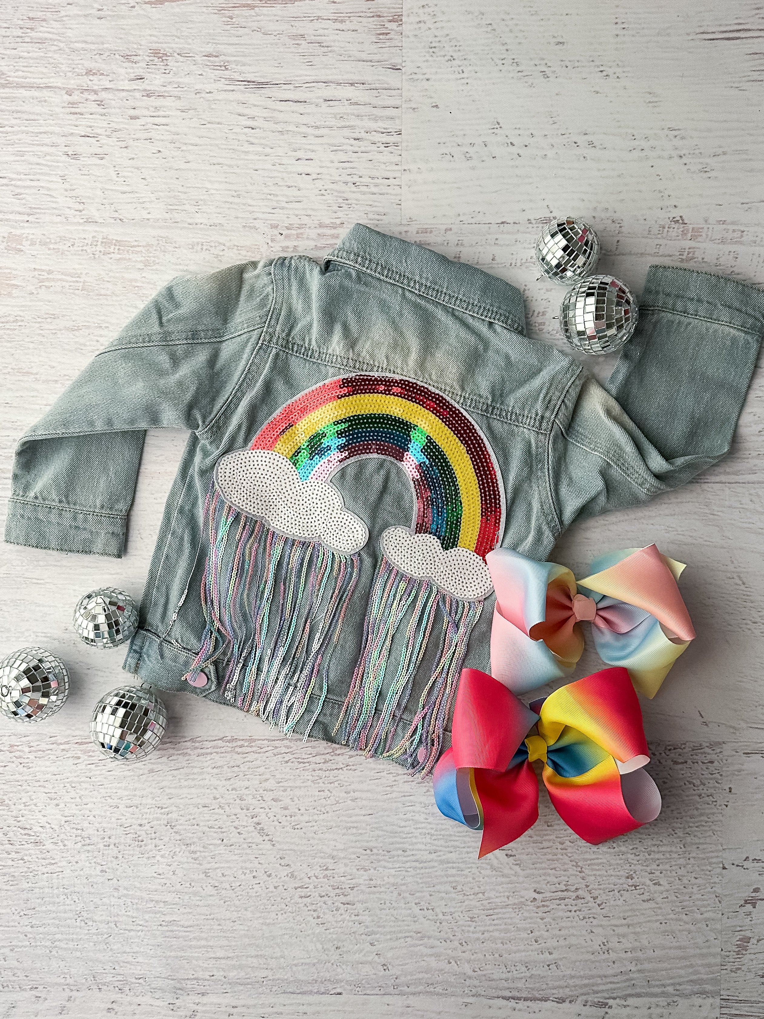 Jean Jacket with Rainbows Colorful Buttons The Hair Bow Company