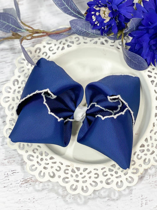 Moonstitch Hair Bow in Navy  & White