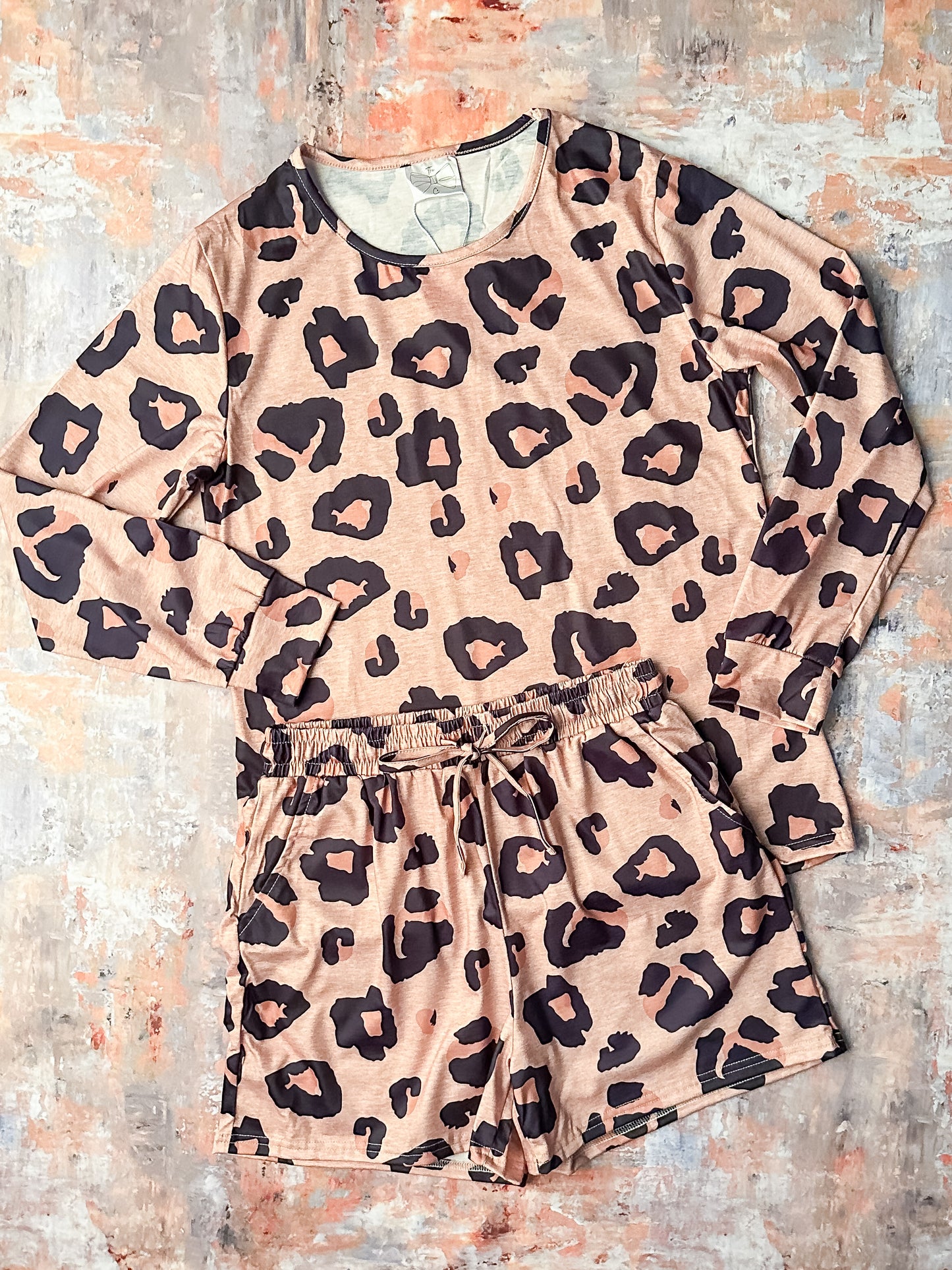 girls animal print pjs top and shorts set