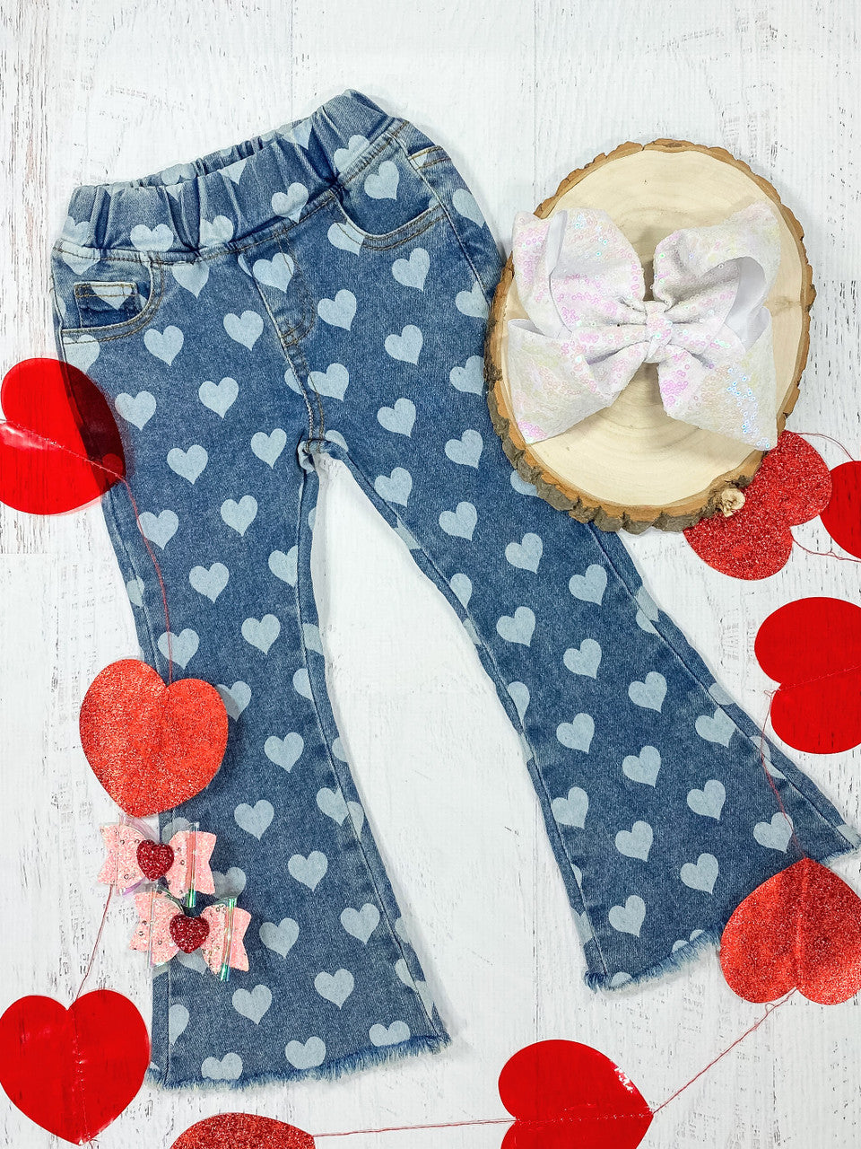 Heart print denim jeans