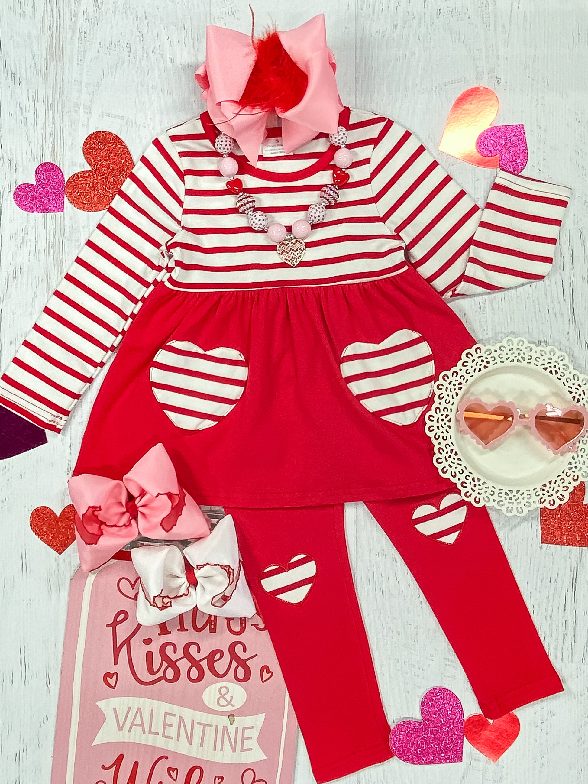 Hearts & Stripes Red Leggings Set