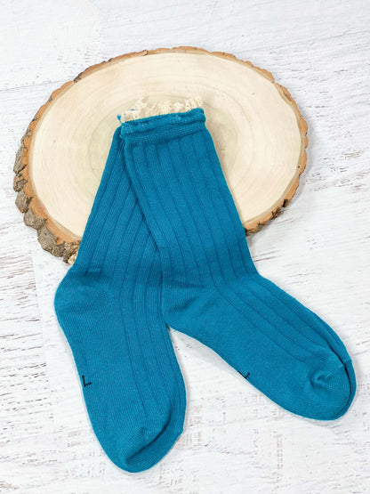 Lace trimmed socks in teal