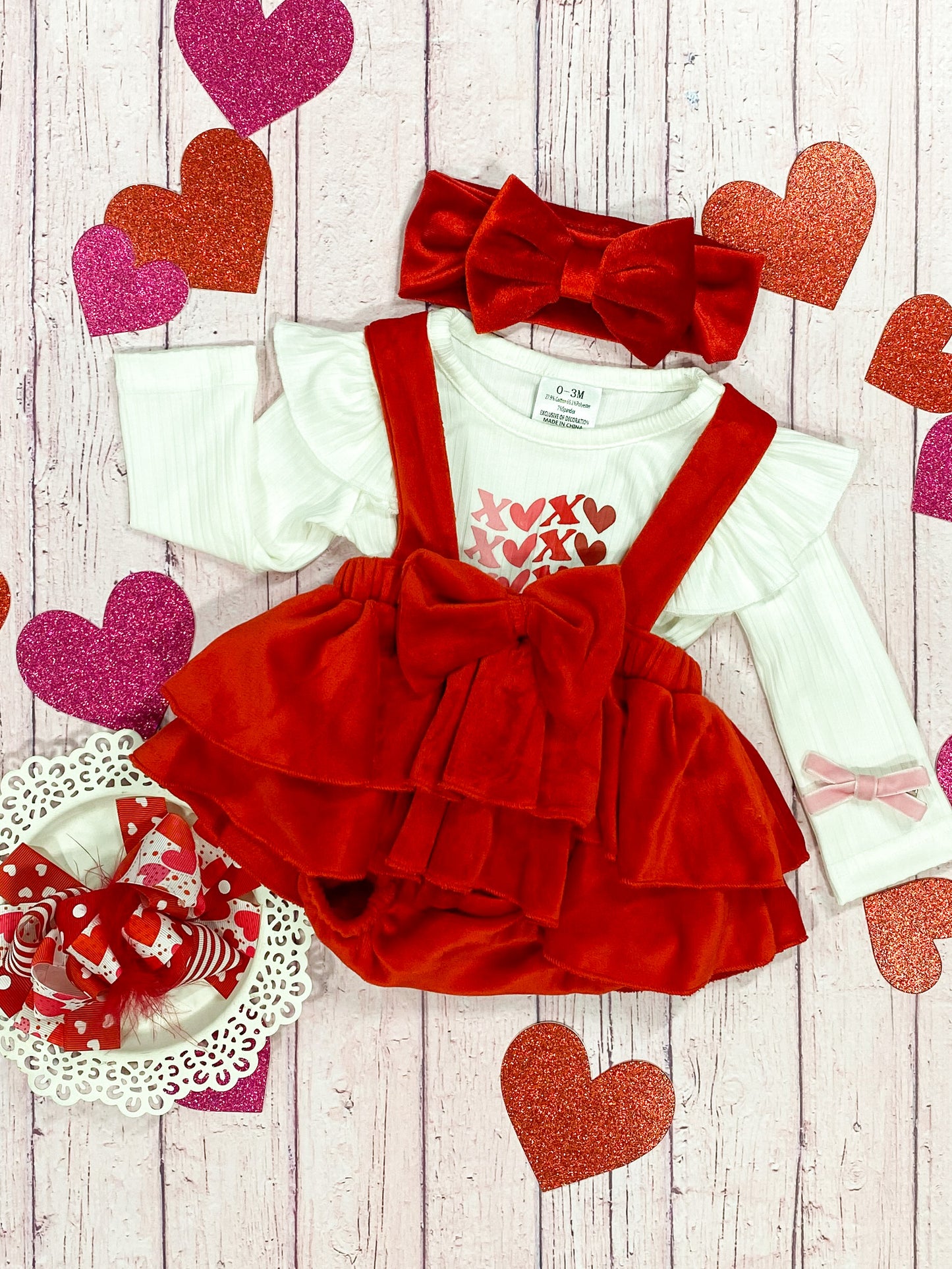 XOXO Red Velvet Infant Romper Set