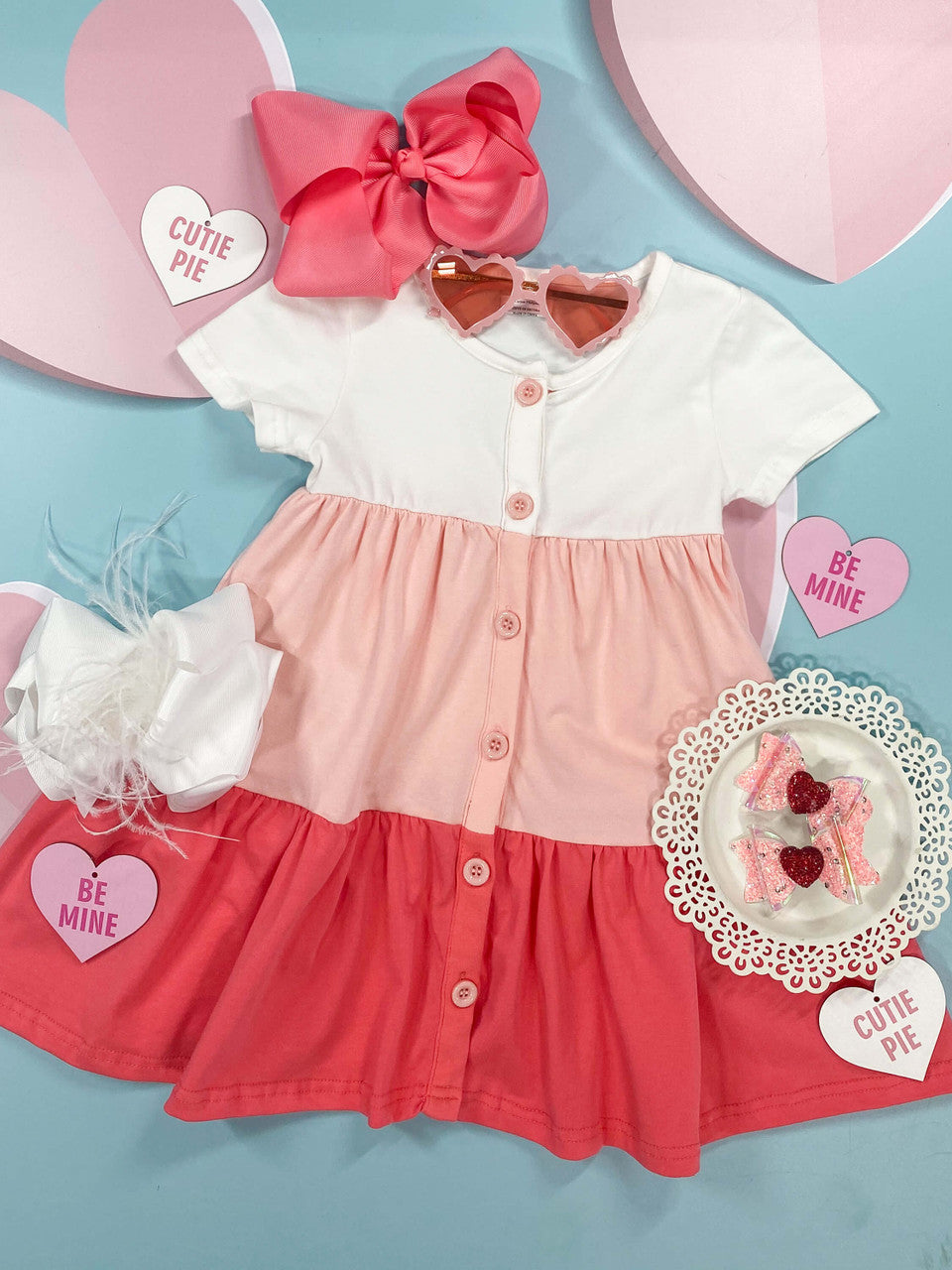White, Light Pink, & Pink Tiered Dress