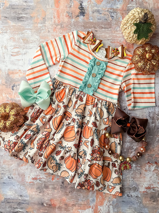 Pumpkins & Stripes Tiered Twirl Dress