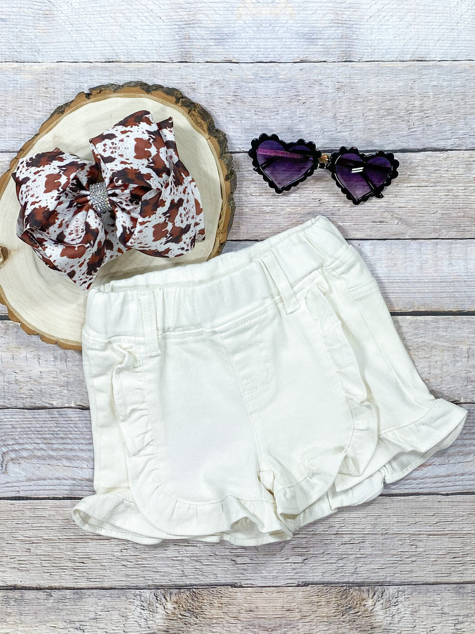 White Denim Ruffled Shorts