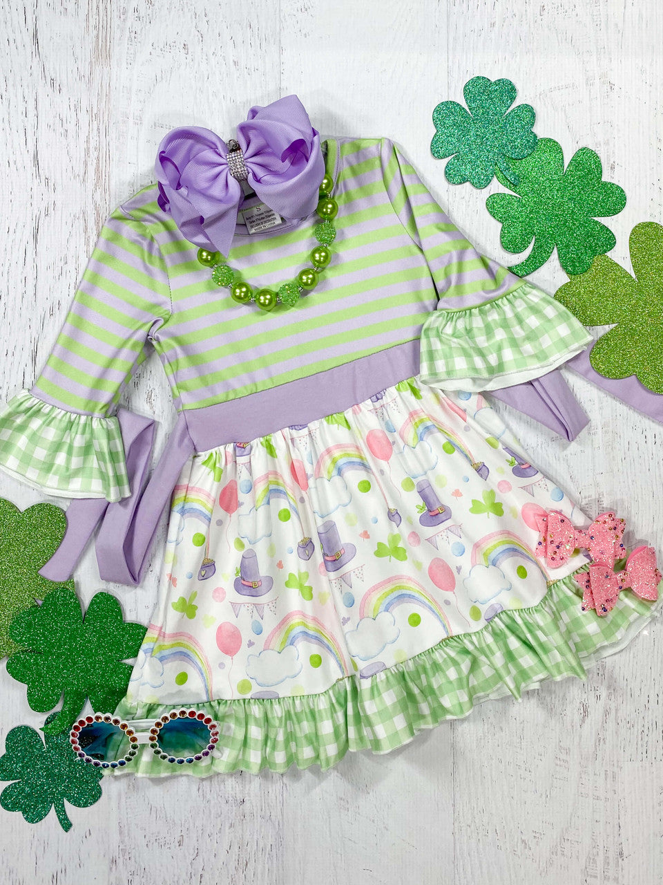 Light Green & Lavender Striped Dress With St. Pats Day Print