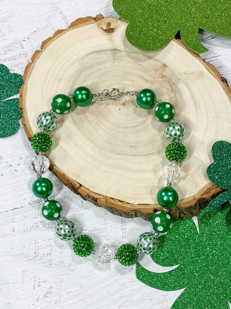 Green And White Chunky Bead Necklace