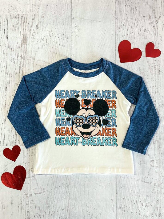Blue & White Mickey Heart Breaker Top