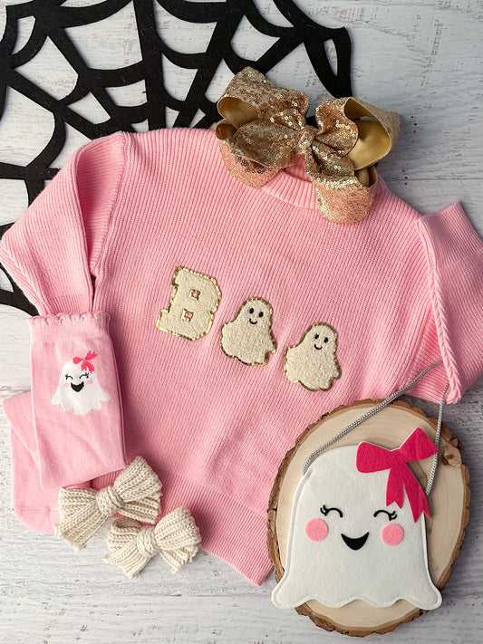 Pink BOO Sweater with Ghosts