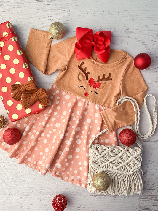 Cute & Sleepy Reindeer Twirl Dress