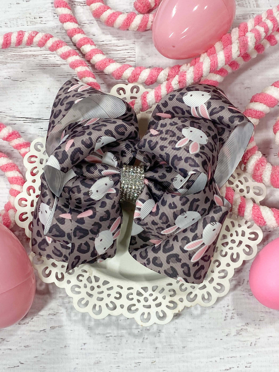 Bunnies & Animal Print Rhinestone Center Texas Size Hair Bow